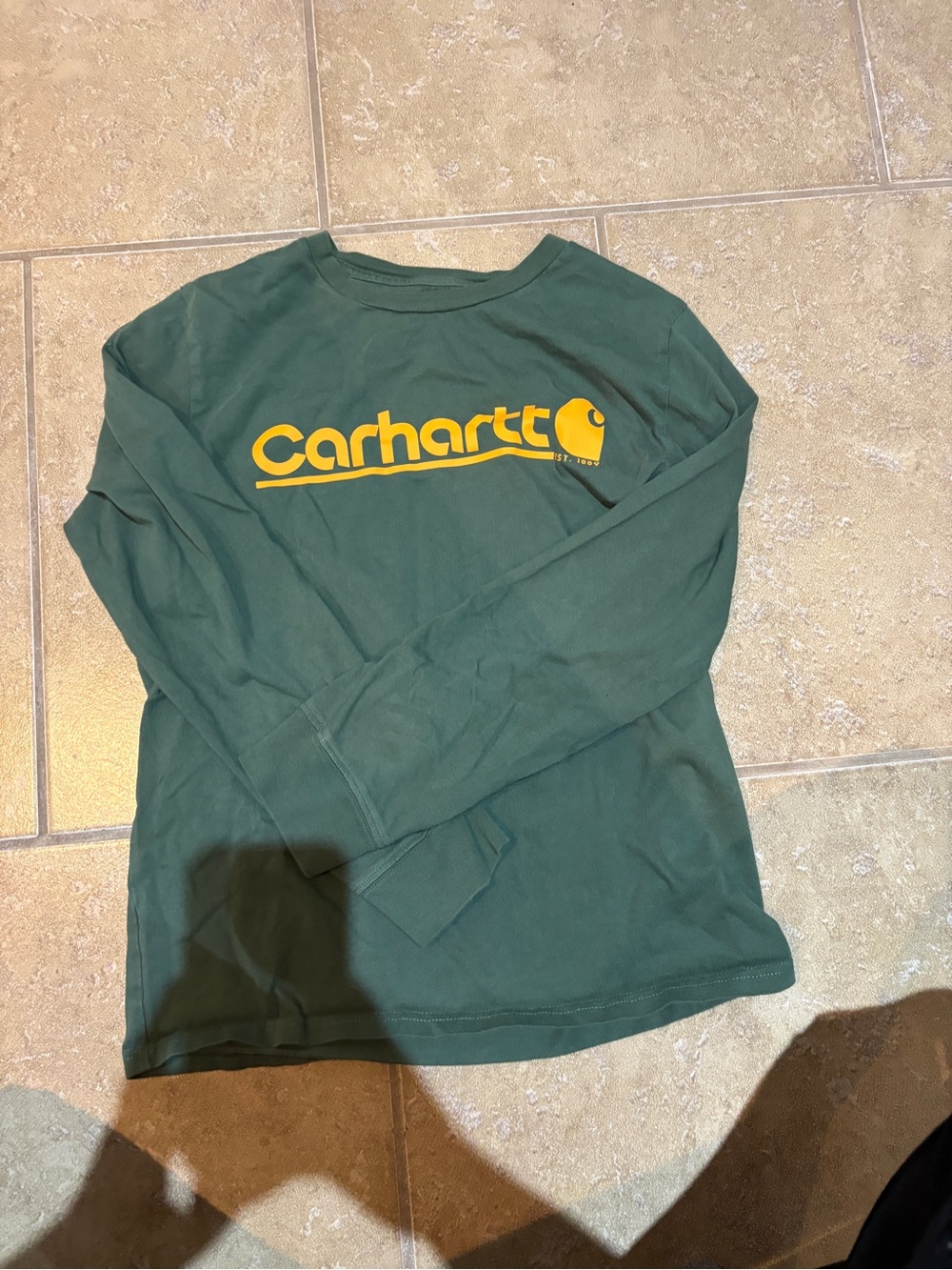 Carhartt Kids Forest Green Long-Sleeve Tee with Yellow Logo